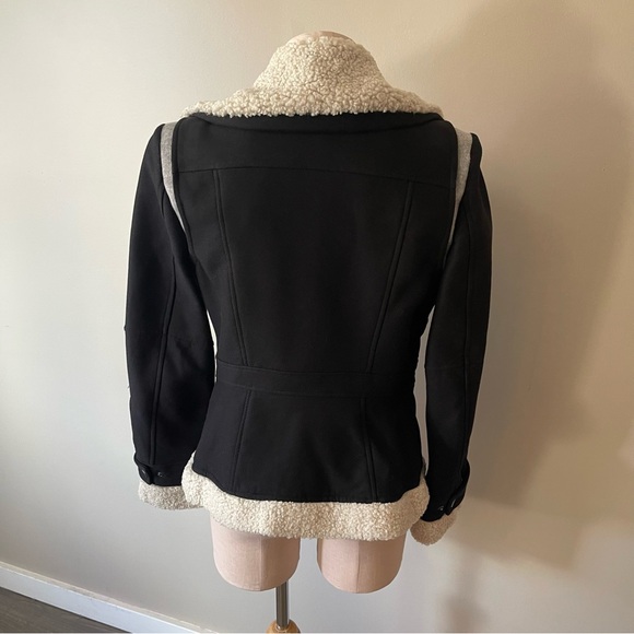 BCBGMAXAZRIA Shearling Black Moto Biker Peplum Jacket - Picture 4 of 12